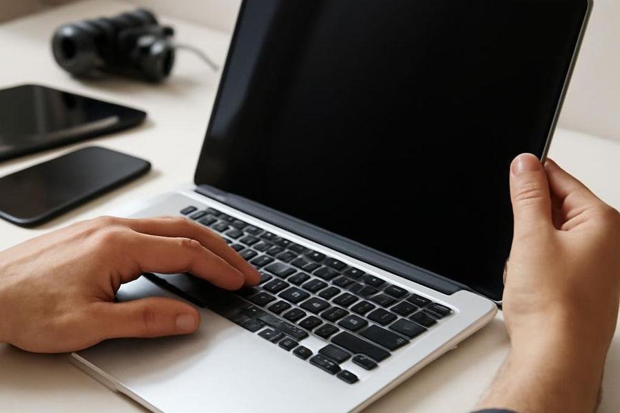Checking used laptop screen keyboard and touchpad
